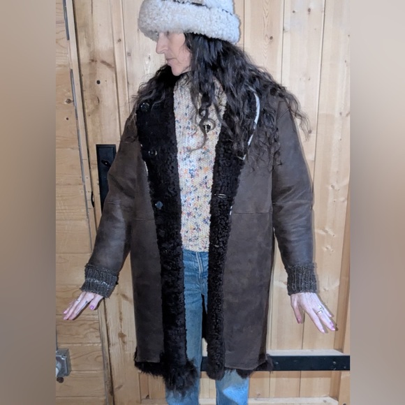 Milena Silvano Brown and Cream Shearling Moon Coat - Picture 8 of 8